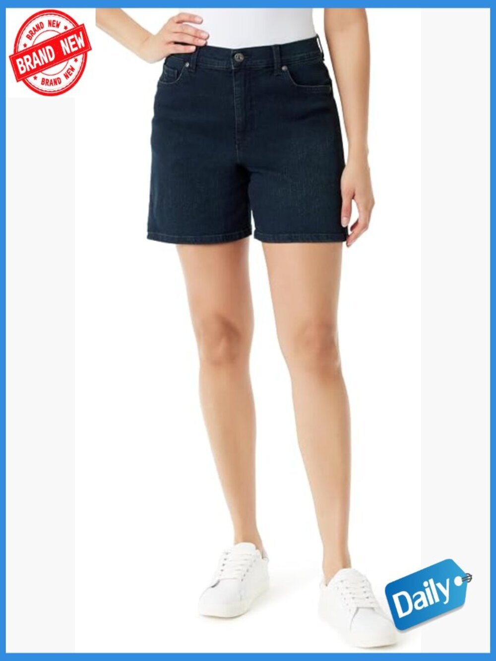 High Rise Denim Shorts 6" Inseam Cotton Spandex